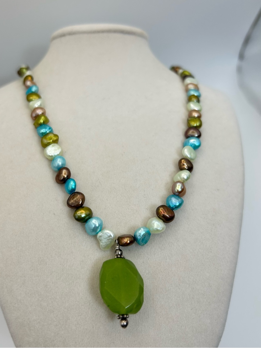 Sterling Silver Freshwater Pearl Necklace Colorful Green Blue Brown Stamped 925